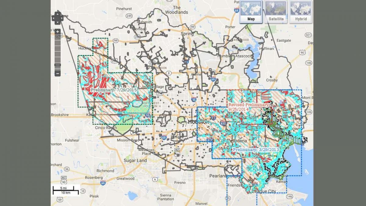 mapa de inundaciones en Houston