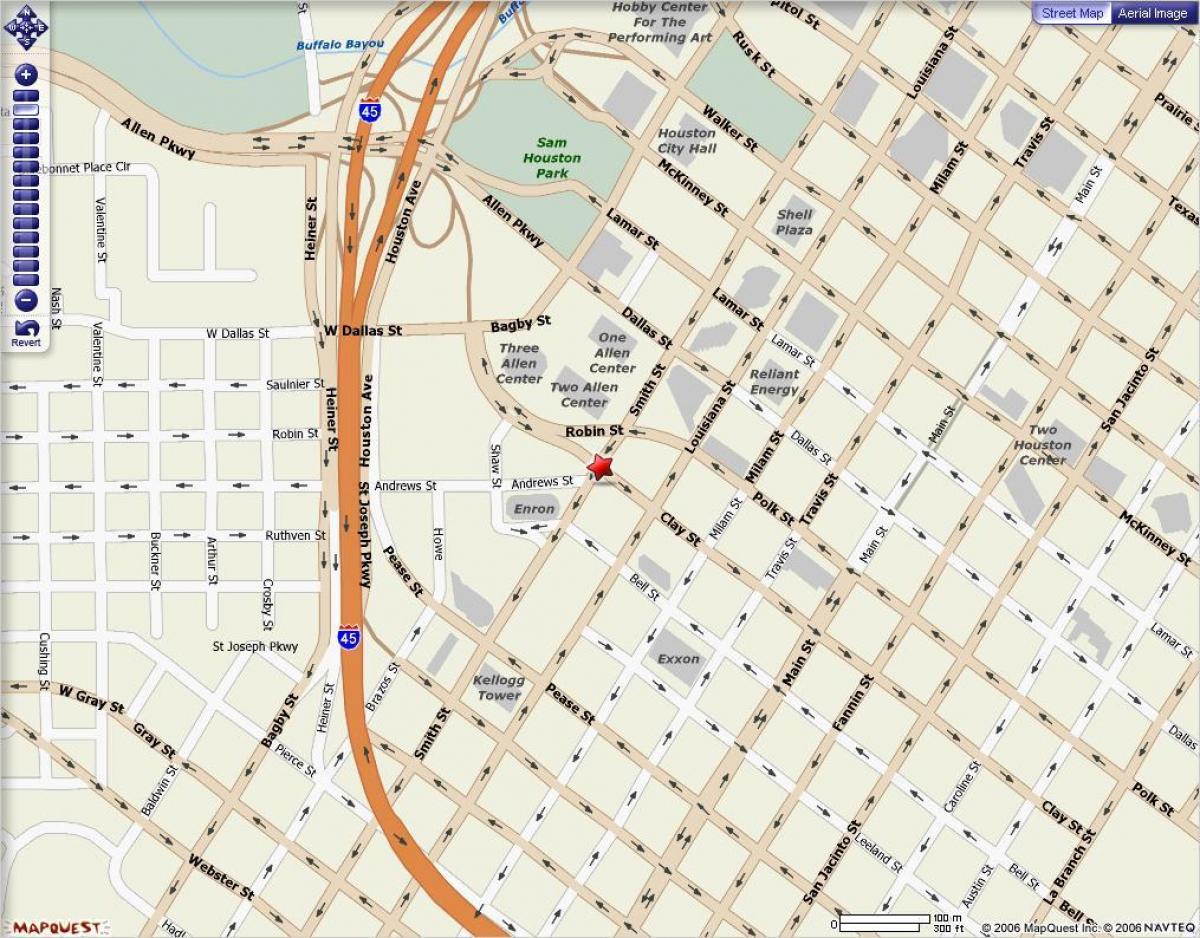 mapa del centro de la ciudad de Houston