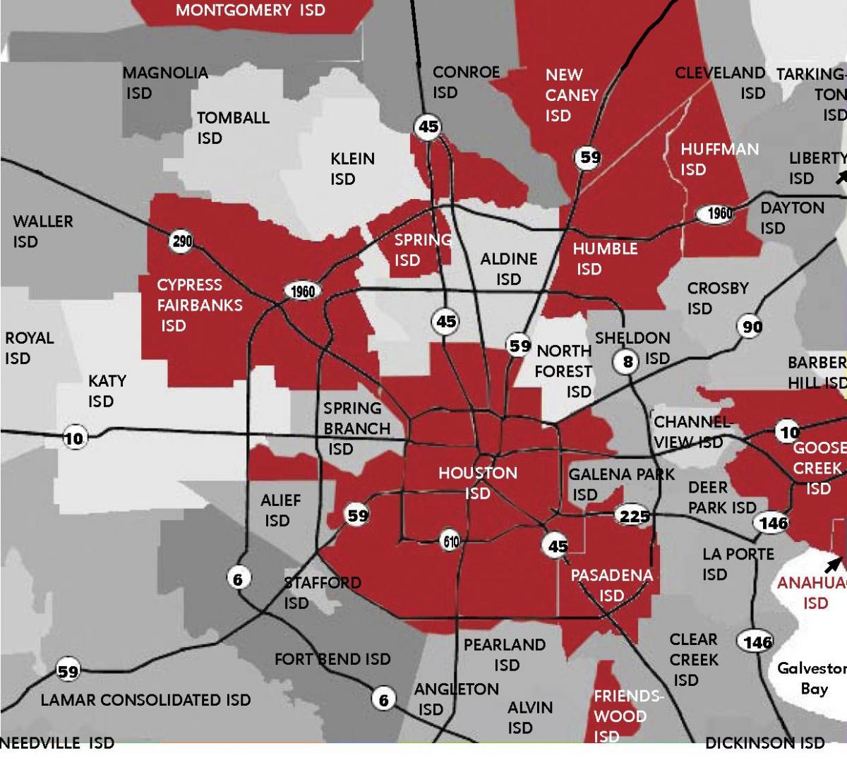 mapa de área de Houston