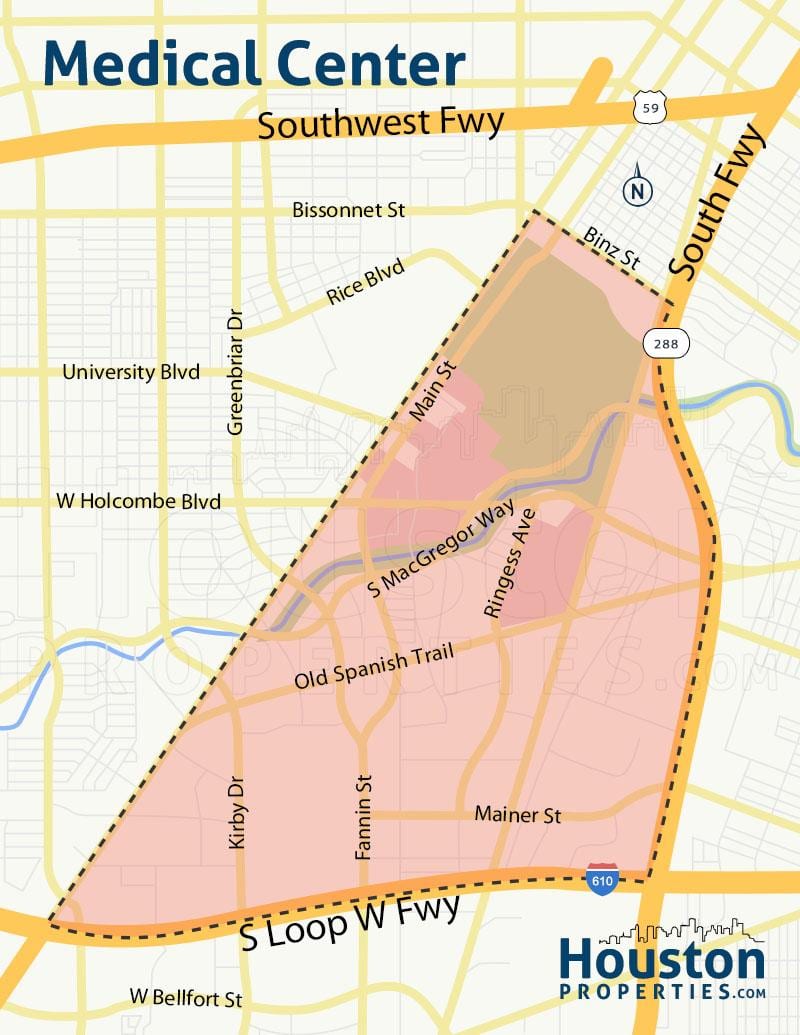 mapa de centro médico de texas