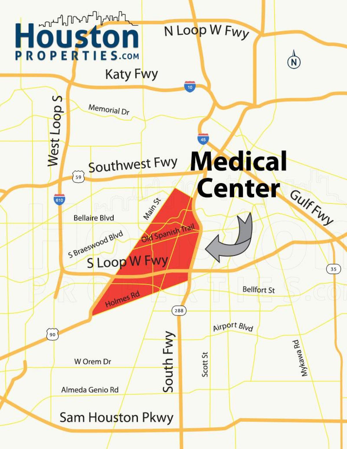 mapa de centro médico de Houston