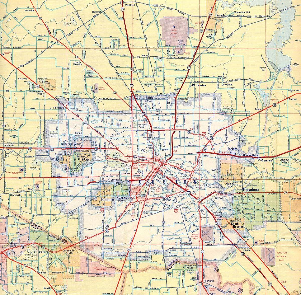 mapa de Houston y a las autopistas sin peaje