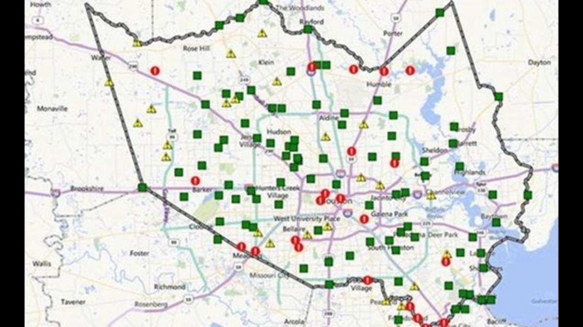 mapa de las áreas inundadas en Houston