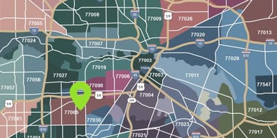 Houston mapa con códigos postales